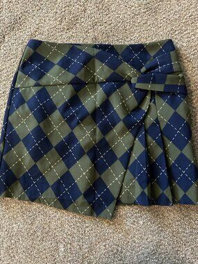 Green&Navy Plaid Mini Skirt